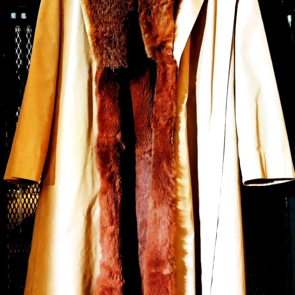 Saks Fifth Avenue Fox and Rabbit Fur Detachable Inline Trench Coat